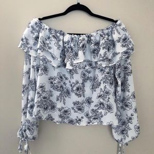Off-The-Shoulder Floral Print Ruffled Top